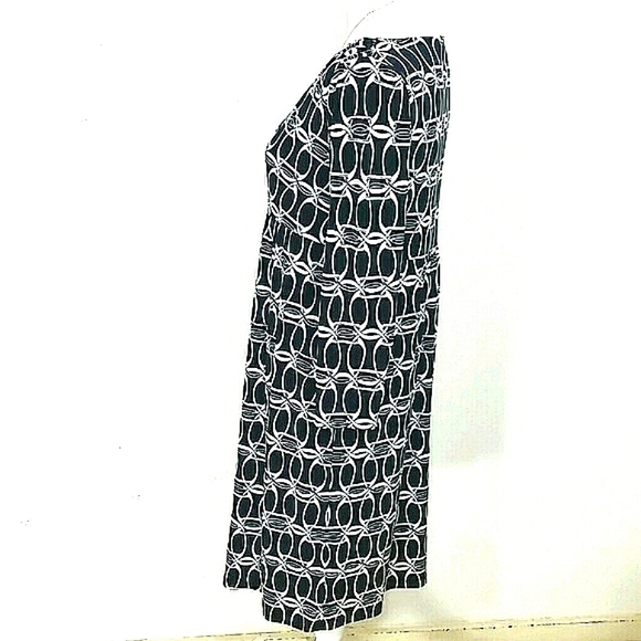 Michael Kors Dress black white Chain Maile Print midi long sleeve Stretchy Small - Picture 3 of 6